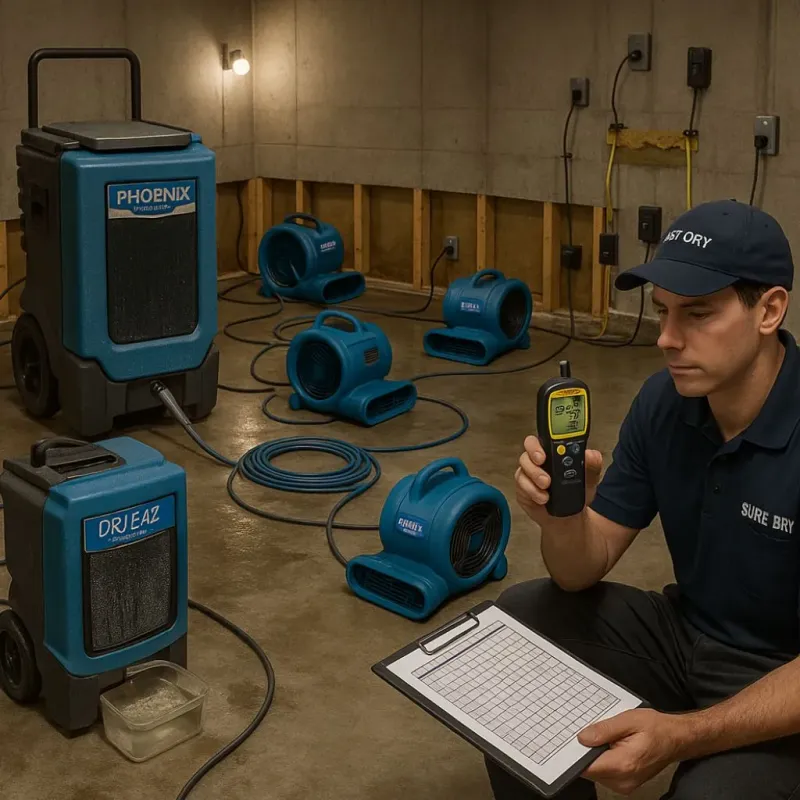 Structural Drying and Dehumidification process in Taft Heights, CA
